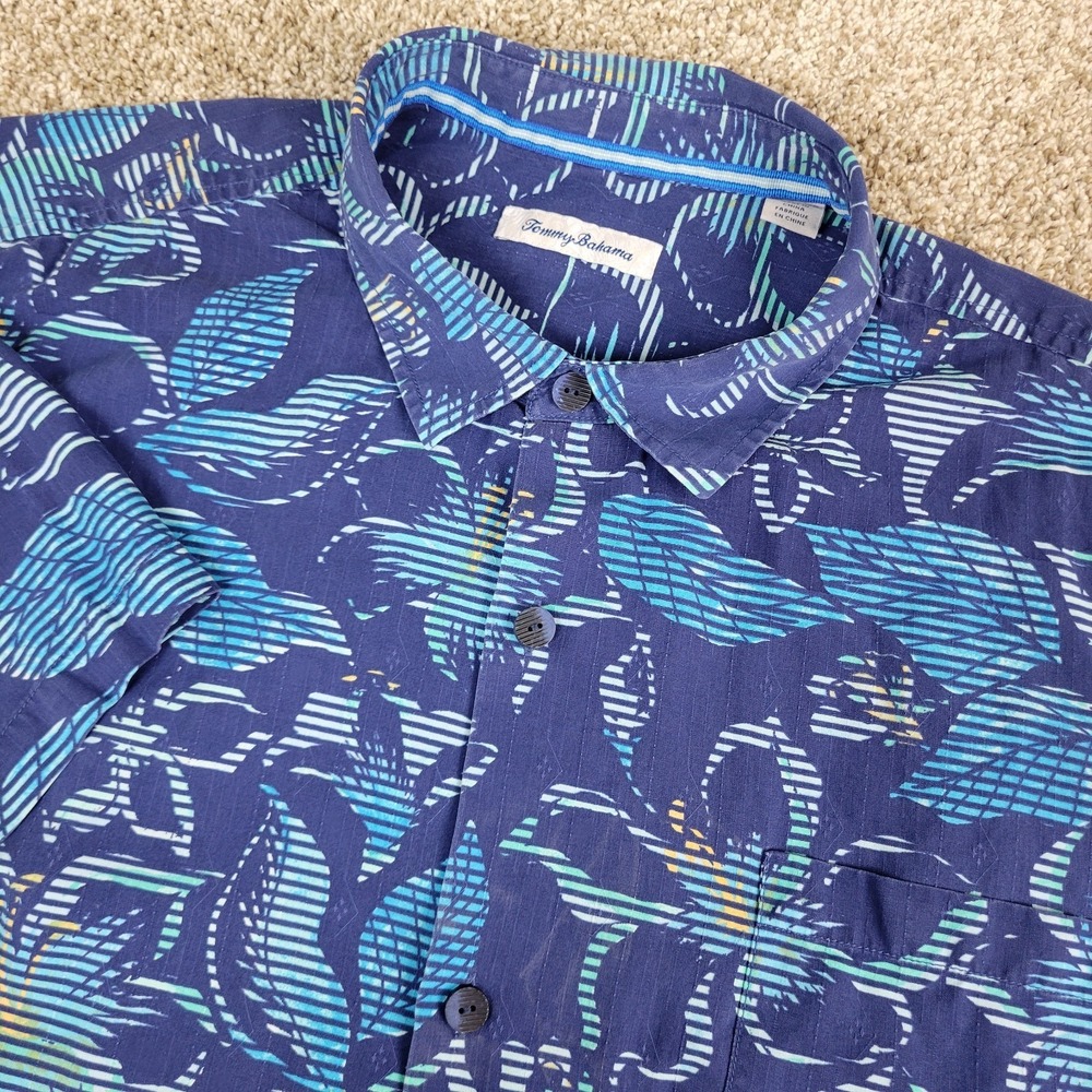 Tommy Bahama Mens 2XL Blue AOP Floral Hawaiian‎ Short Sleeve 100% Silk